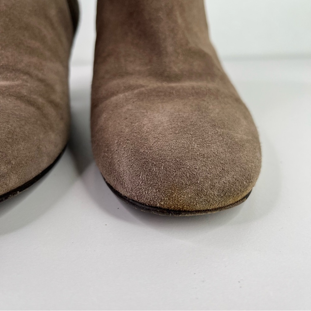 Aquatalia Tan Taupe Suede Leather Stacked Heel Zip Ankle Bootie Boot 8.5 - Picture 6 of 12
